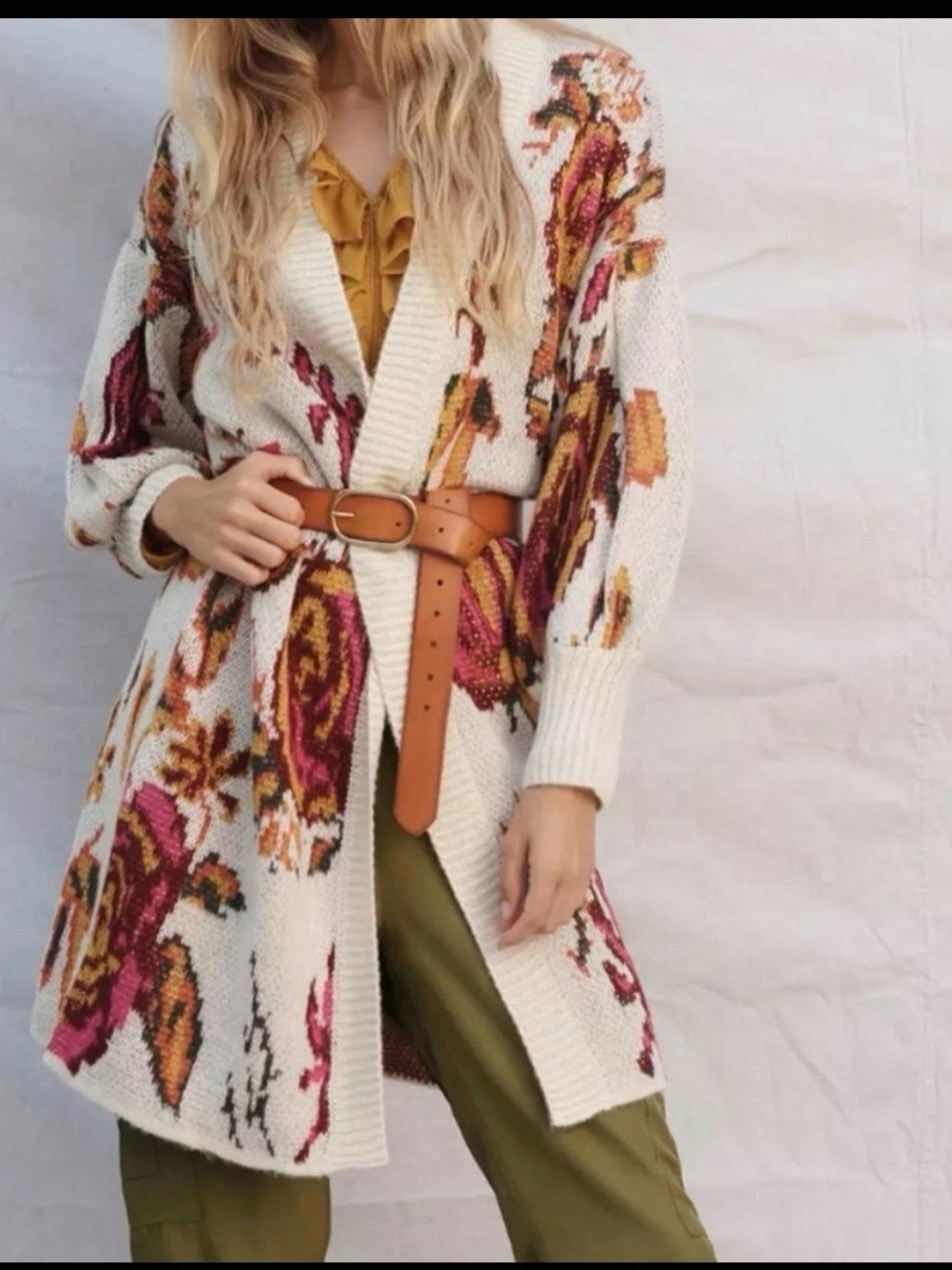 NWT Anthropologie Brooke Floral Long Cream Cardigan Sweater - Medium Petite